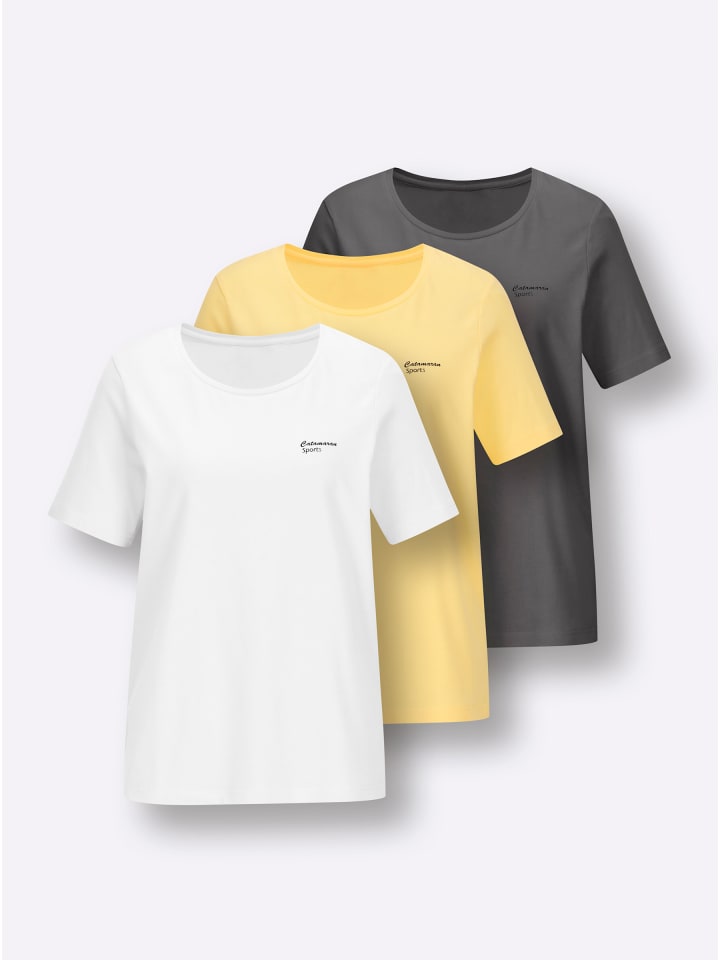 Dreierpack Shirts in zitrone + weiß + anthrazit