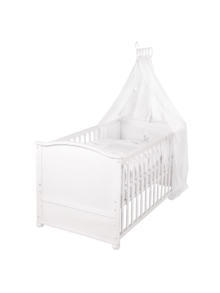 Babybett Holz Fox & Bunny höhenverstellbar mit Ausstattung 70 x 140 cm - Weiß