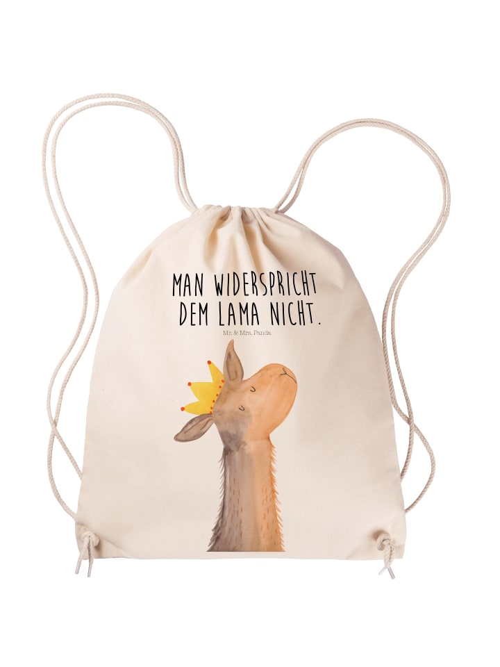 Turnbeutel Lamakopf König mit Spruch in Creme