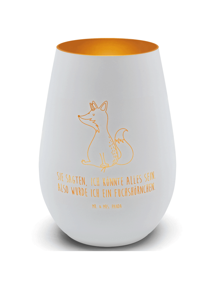 Glas Windlicht Einhorn Fuchs mit Spruch in Weiß