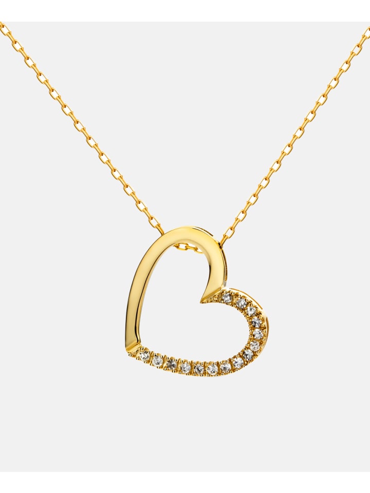 Halskette mit Anhänger aus 375 Gelbgold mit Diamant Herz-Design