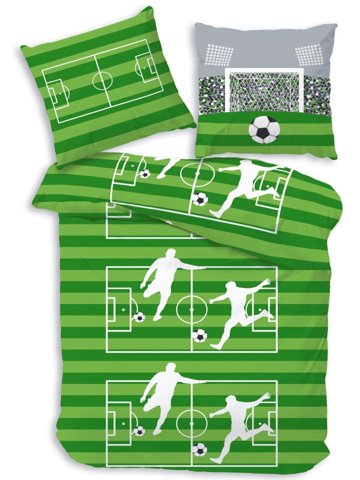 Bettwäsche-Set Biber/Flanell "Fußball" in Grün
