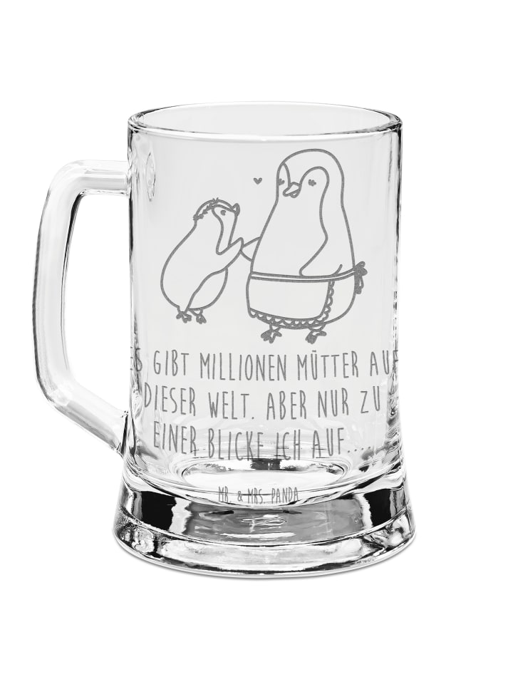 Krug Pinguin mit Kind mit Spruch in Transparent