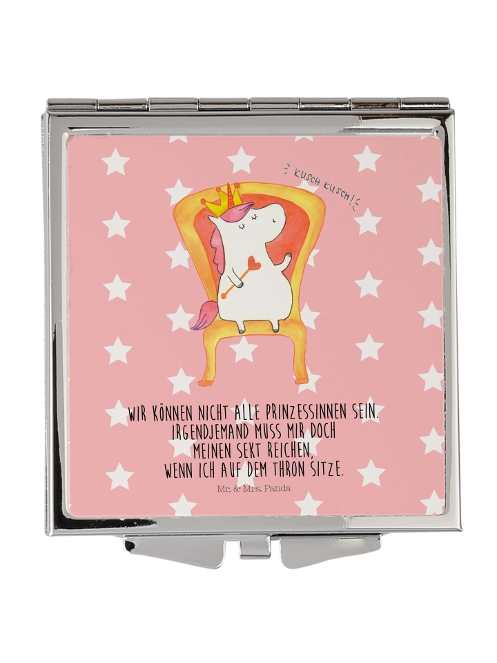 Quadratischer Spiegel Einhorn König mit Spruch in Rot Pastell