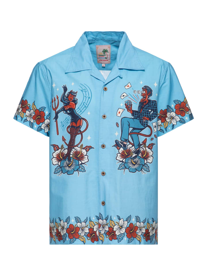 King Kerosin Hawaiihemd Devils in hellblau