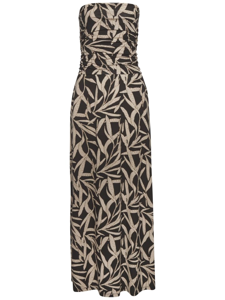 Maxikleid in schwarz-taupe bedruckt