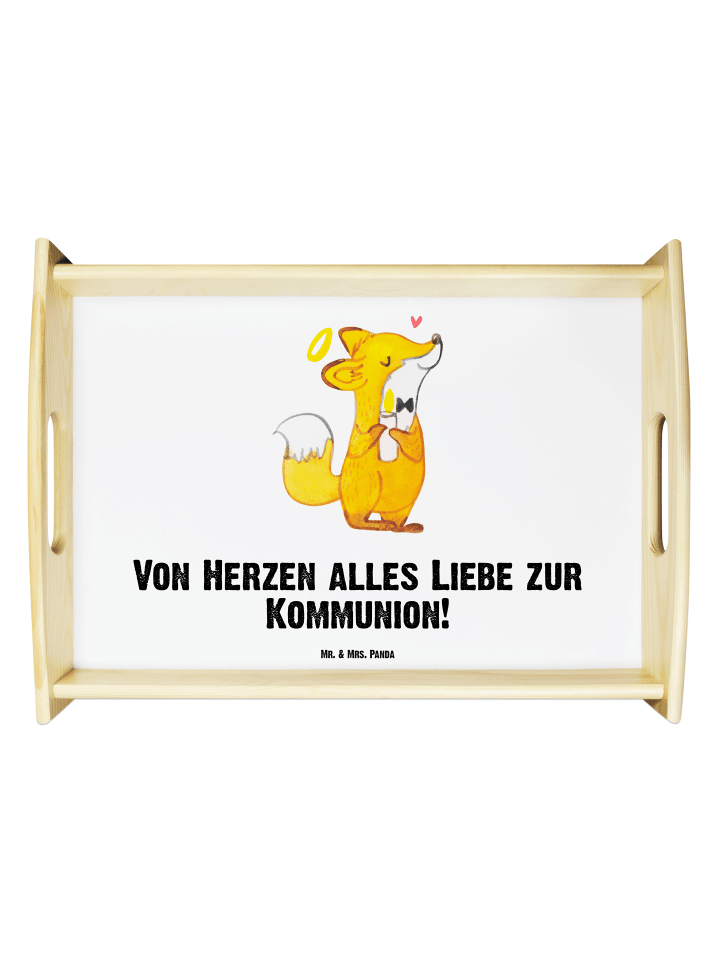 Holztablett Fuchs Kommunion mit Spruch in Weiß