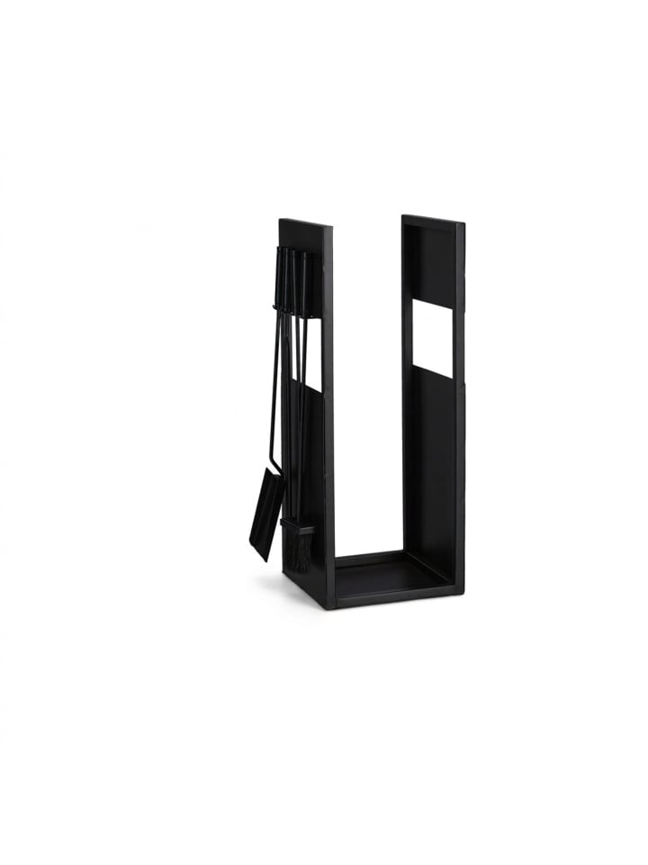 Kaminholzregal mit 5tlg. Kaminbesteckset in Schwarz - (B)36 x (H)76,5 x (T)30 cm