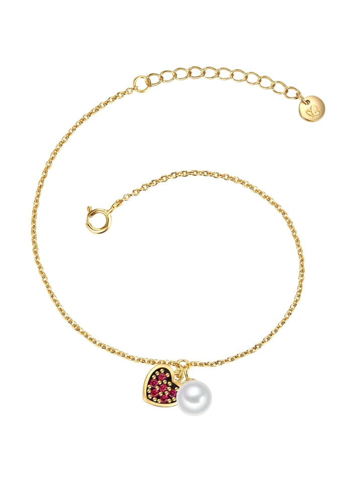 Armband Herz aus Sterling Silber mit Zirkonia und Süßwasser-Zuchtperle in gelbgold