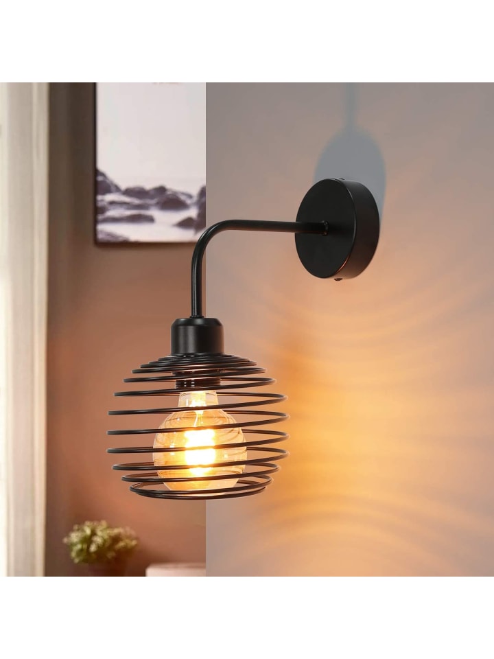 Wandleuchte in schwarz Vintage 1-flammige E27 Metall Wohnzimmerlampe