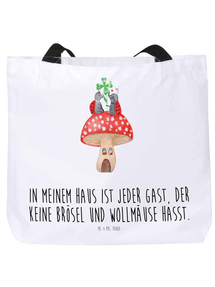 Badetasche Marienkäfer Fliegenpilz mit Spruch in Weiß