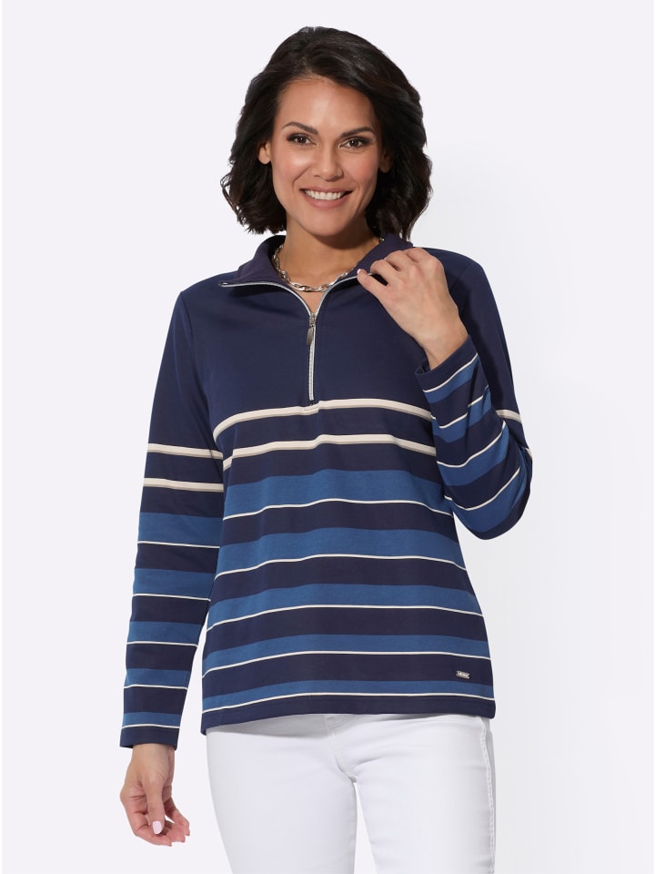 Sweatshirt in marine-jeansblau-geringelt