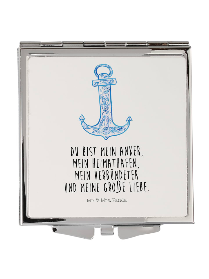 Quadratischer Spiegel Anker Blau mit Spruch in Weiß