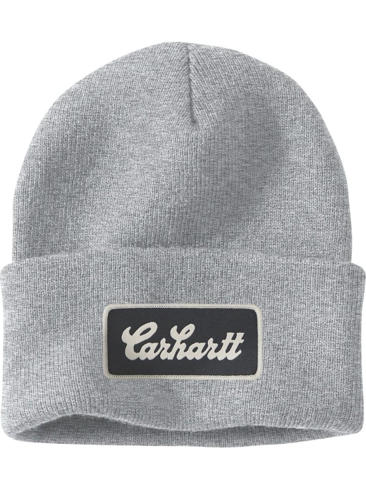Mütze "Knit Cuffed Script Patch Beanie" in Grau