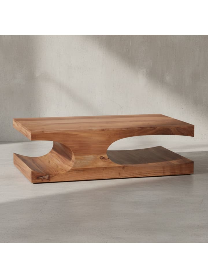 Couchtisch Massivholz | 2 Ablagen, Handgefertigt in Beige