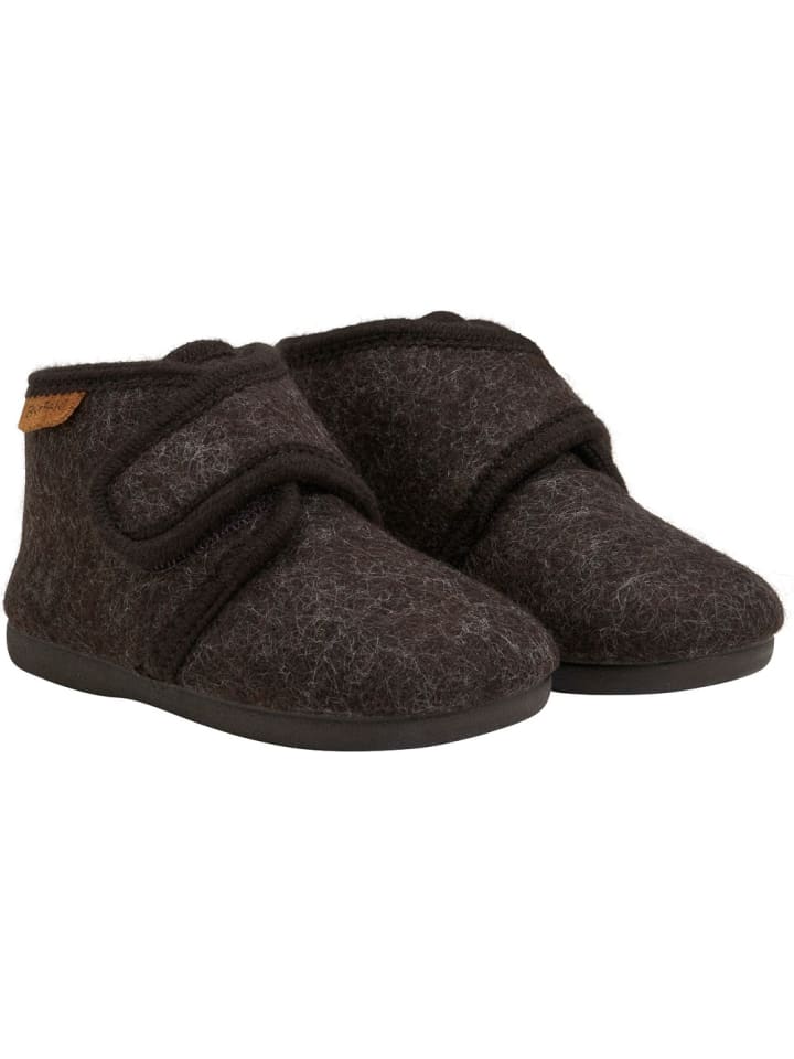 Kinder Hausschuh "Slippers Wool Hook and Loop" in Braun