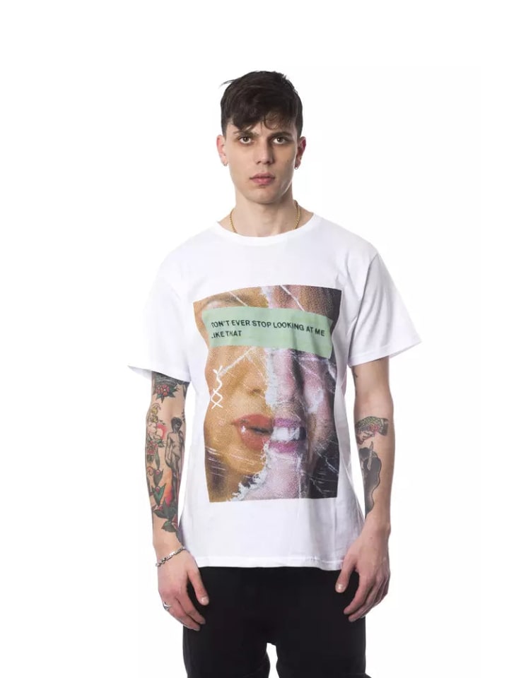Grau Weiß Baumwolle Herren T-Shirt