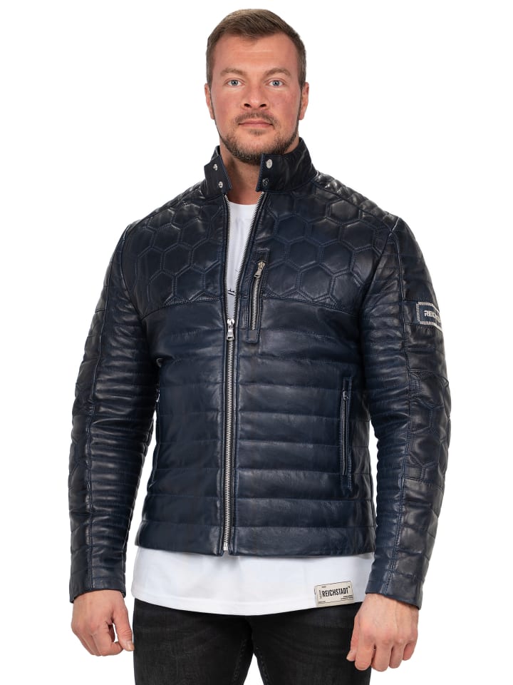 Herren Slim Fit Echtlederjacke Echtleder in Navy