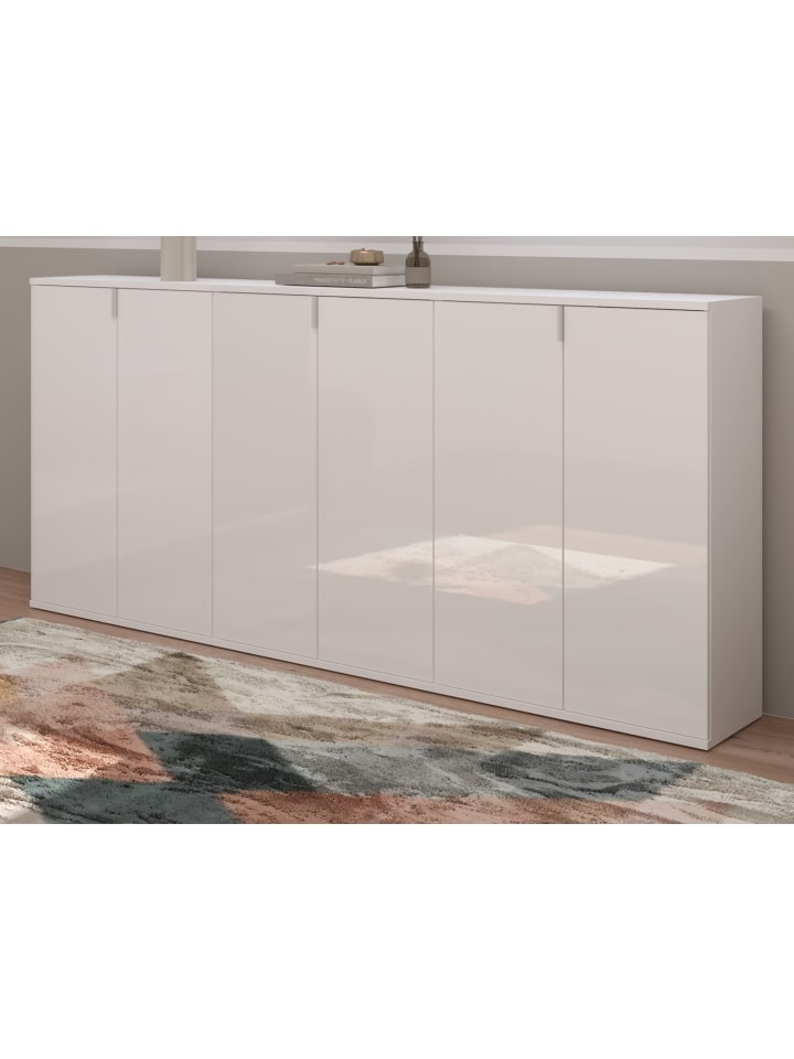 Sideboard weiß Hochglanz 183 cm, Kommode 6-türig