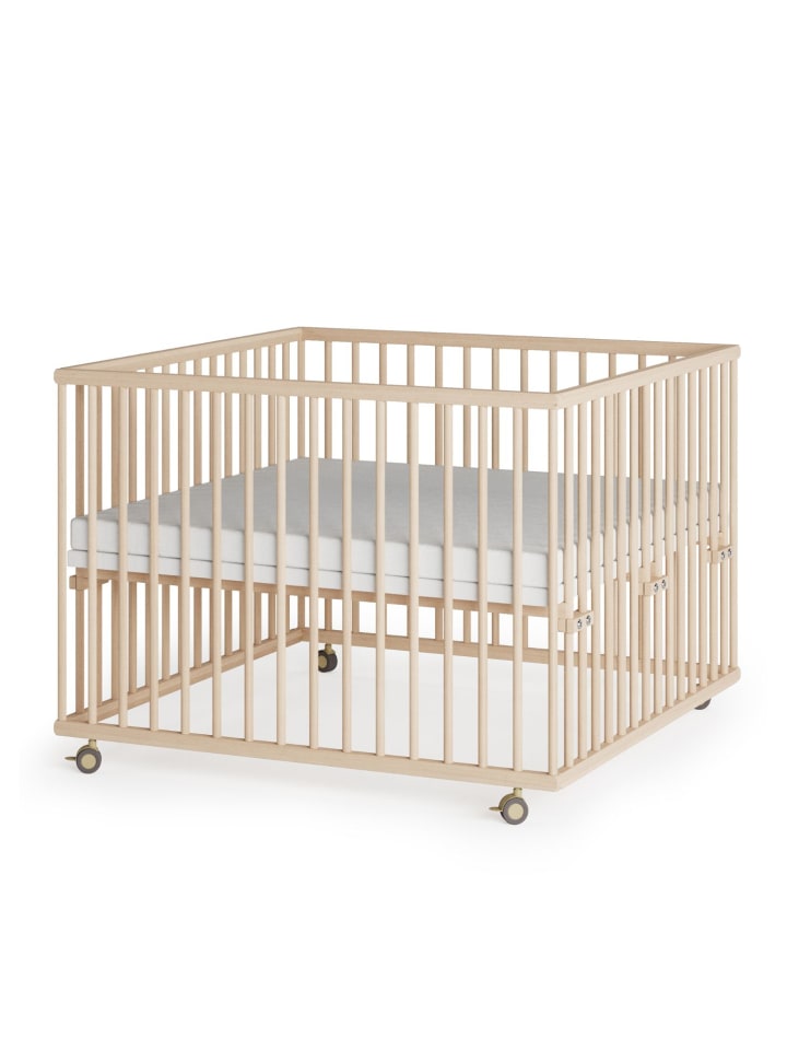 Sämann Laufgitter mit Matratze SleepPlus & Schlupfsprossen - natur - Premium