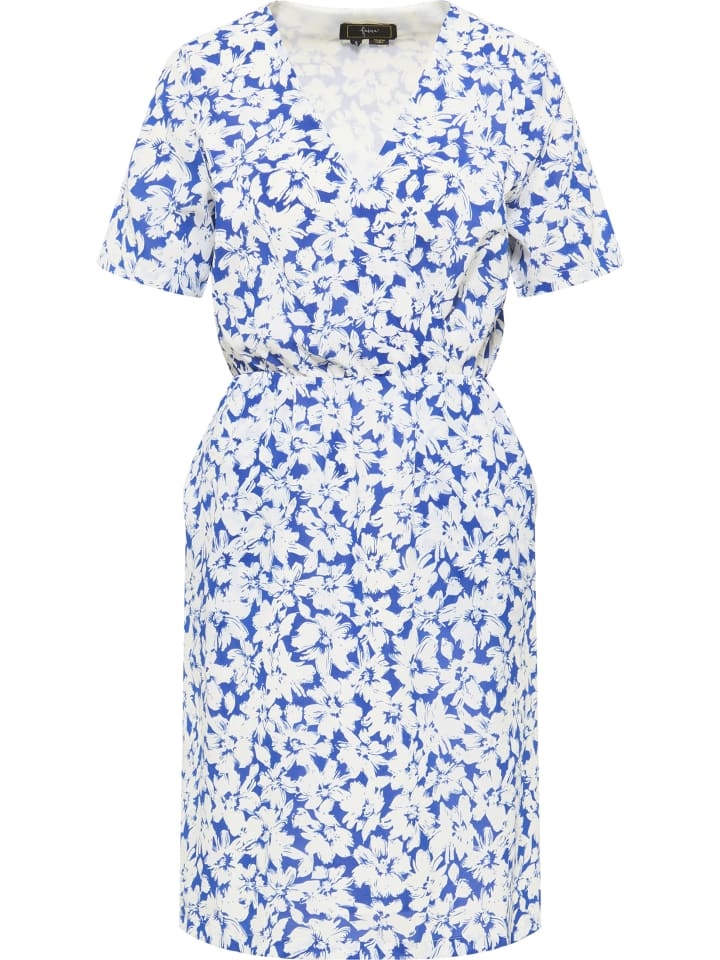 Damen Kleid Mit Blumenmuster in Blau Weiss