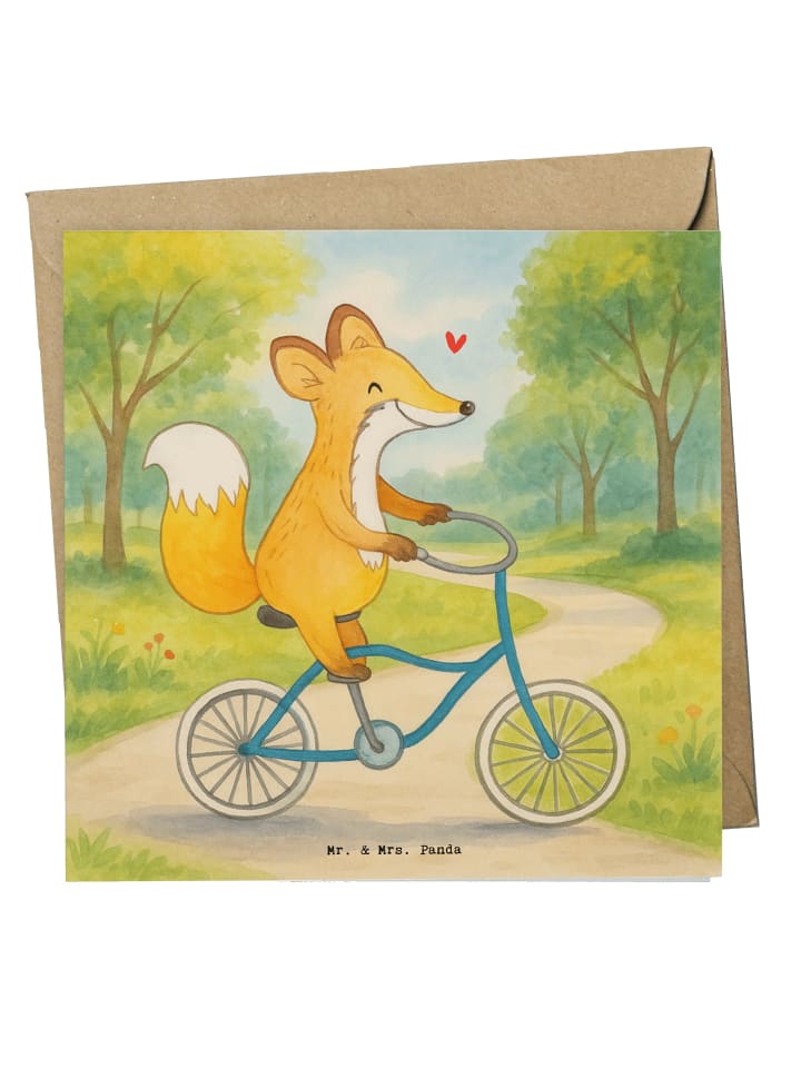 Klappkarte Fuchs Fahrrad fahren Design ohne Spruch in Weiß