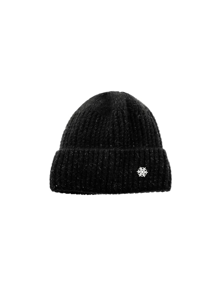 Mütze mit Schneeflockenmotiv für Damen in Schwarz