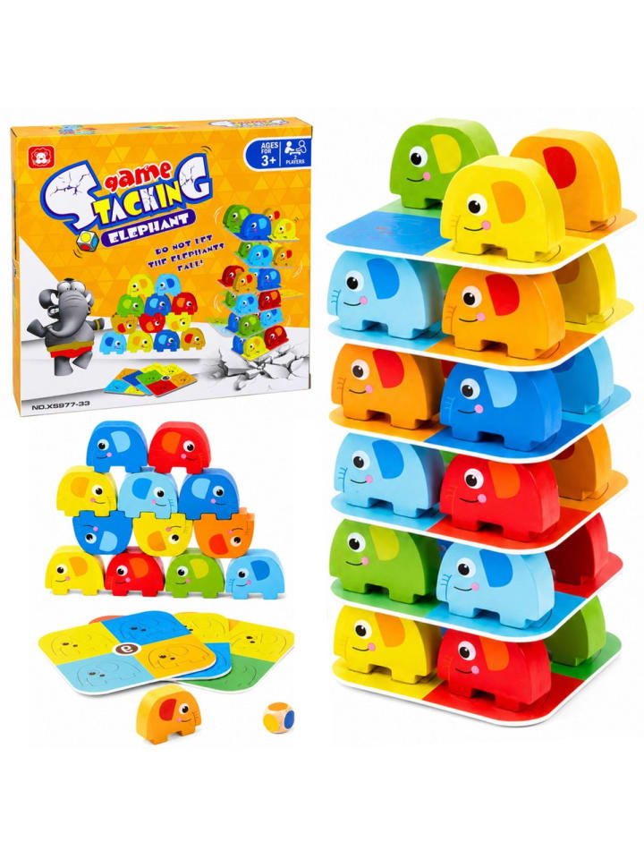 Lean Toys Geschicklichkeitsspiel Elefantenturm Balancieren Farbige Karten 46