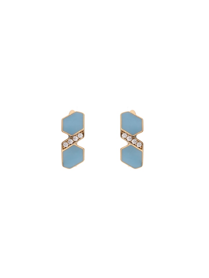 Women Huggie Earrings in Rose Gold Turquoise