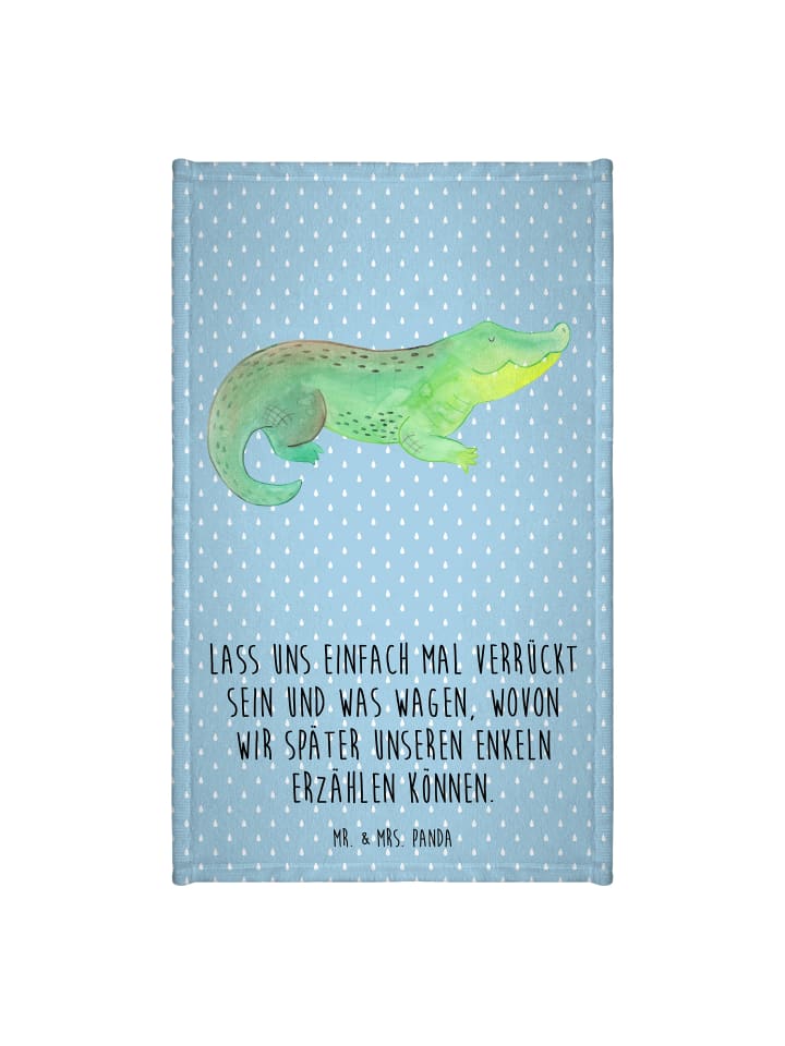 Gästehandtuch Krokodil mit Spruch in Blau Pastell