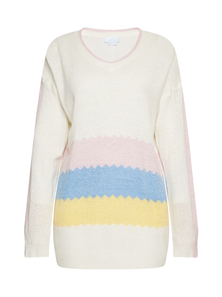 Damen Strick Pullover in Weiss Rosa Gelb