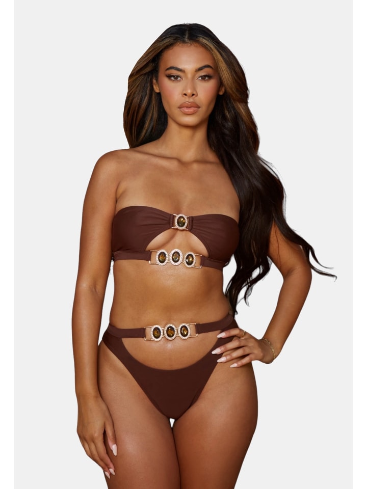 Bikinihose Amour Triple Crystal High Waist in Coffee