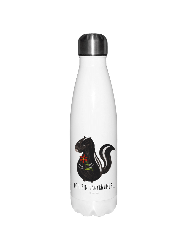 Trinkflasche Stinktier Blume mit Spruch in Weiß