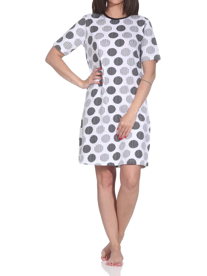 Kurzarm Nachthemd Tupfen Punkte Look in schwarz