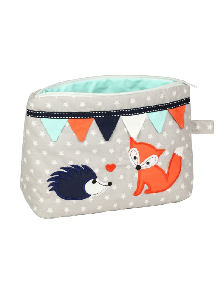 Windeltasche "FUCHS & IGEL" in Grau/Orange - (L) 18 x (B) 26cm (T) 9cm
