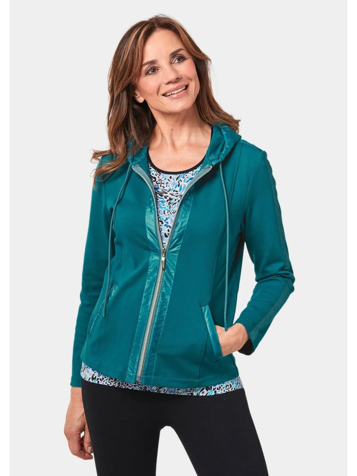 bequeme Freizeitjacke mit Kapuze in dunkeltürkis