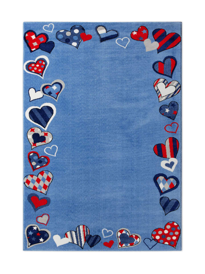Teppich "Just Hearts" in Blau/Weiss/Rot