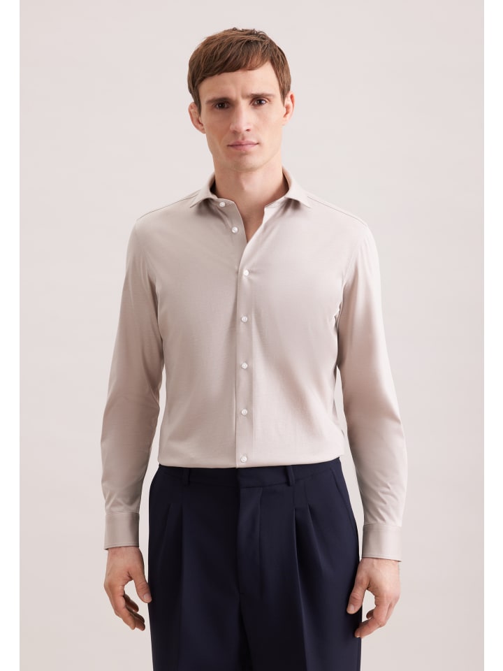 Jerseyhemd Slim in Beige
