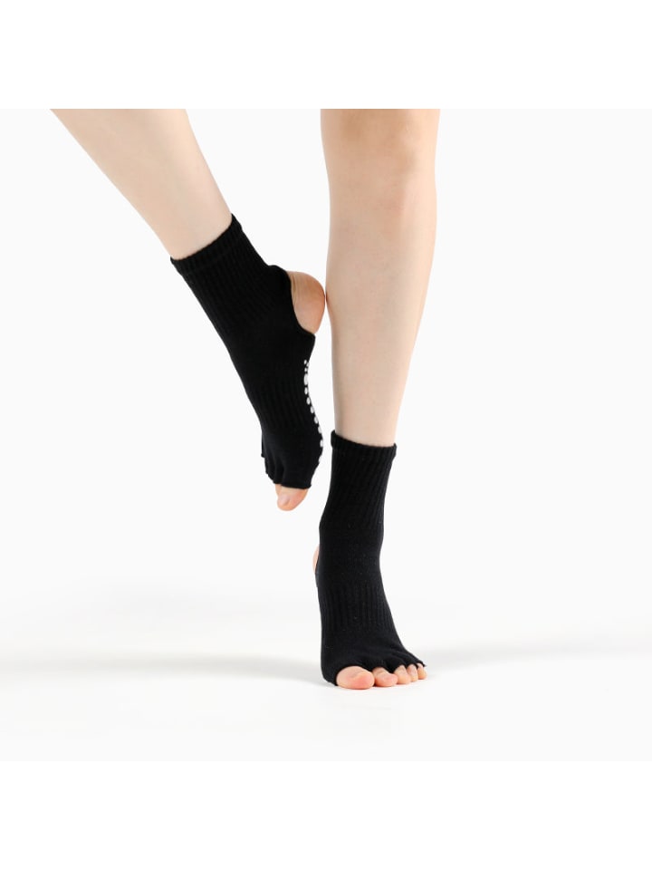 Anti-Rutsch Yoga-/Pilates-Zehensocken – offene Zehen & offene Ferse in Schwarz