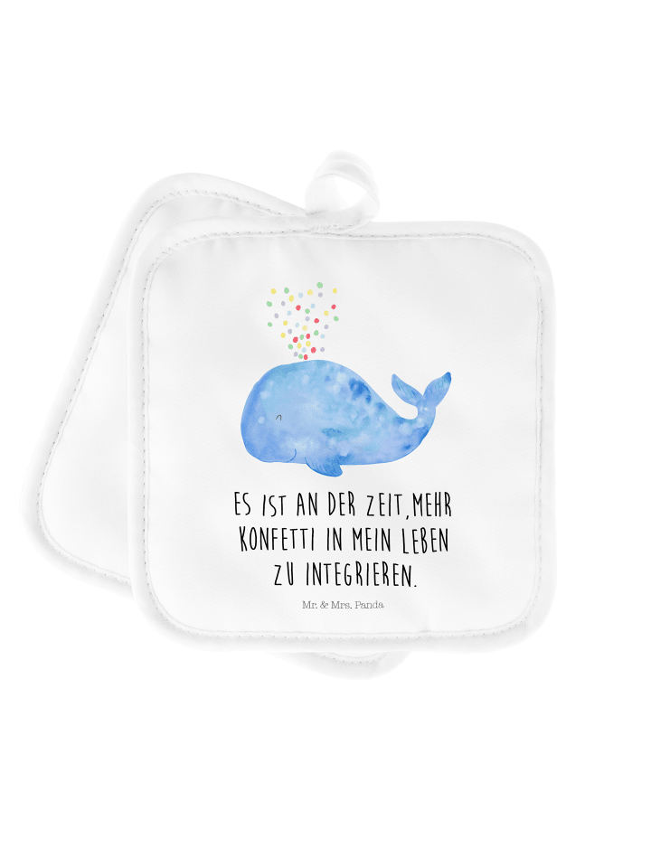 Topflappen Wal Konfetti mit Spruch in Weiß