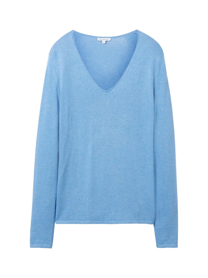Dünner Strickpullover Basic V-Ausschnitt Stretch Sweater in Blau