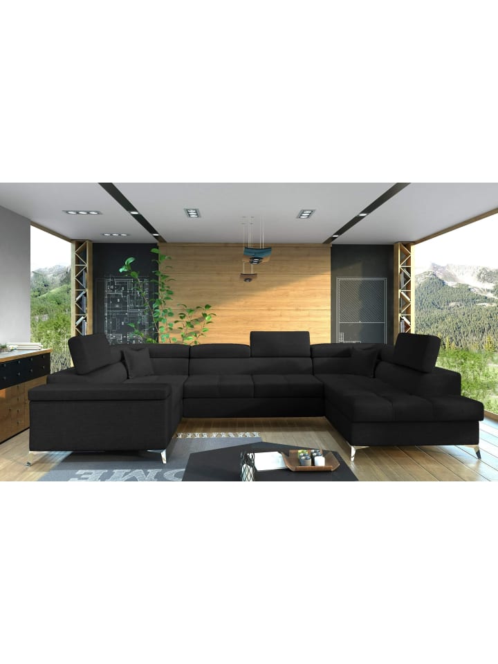 Tiya Recamiere Rechts in Schwarz -  (L) 342 x (B) 342 x (H) 88 cm