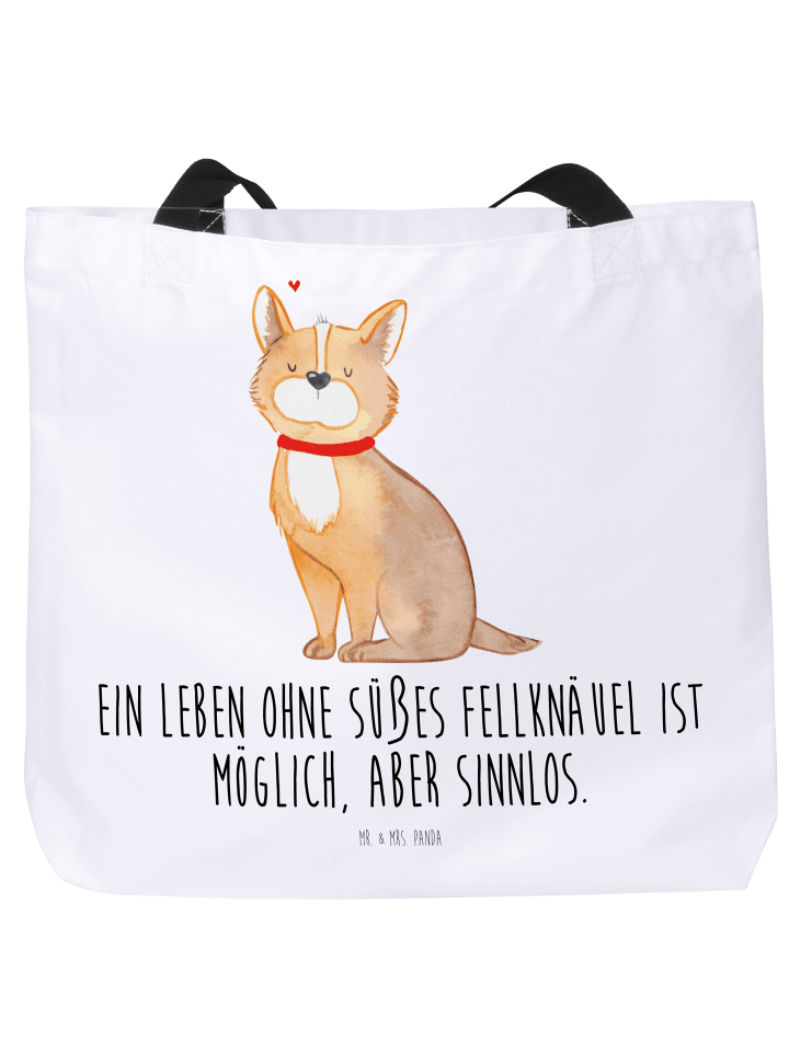 Shopper Hund Glück mit Spruch in Weiß
