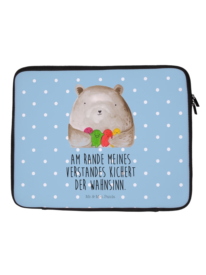 Laptoptasche Bär Gefühl mit Spruch in Blau Pastell