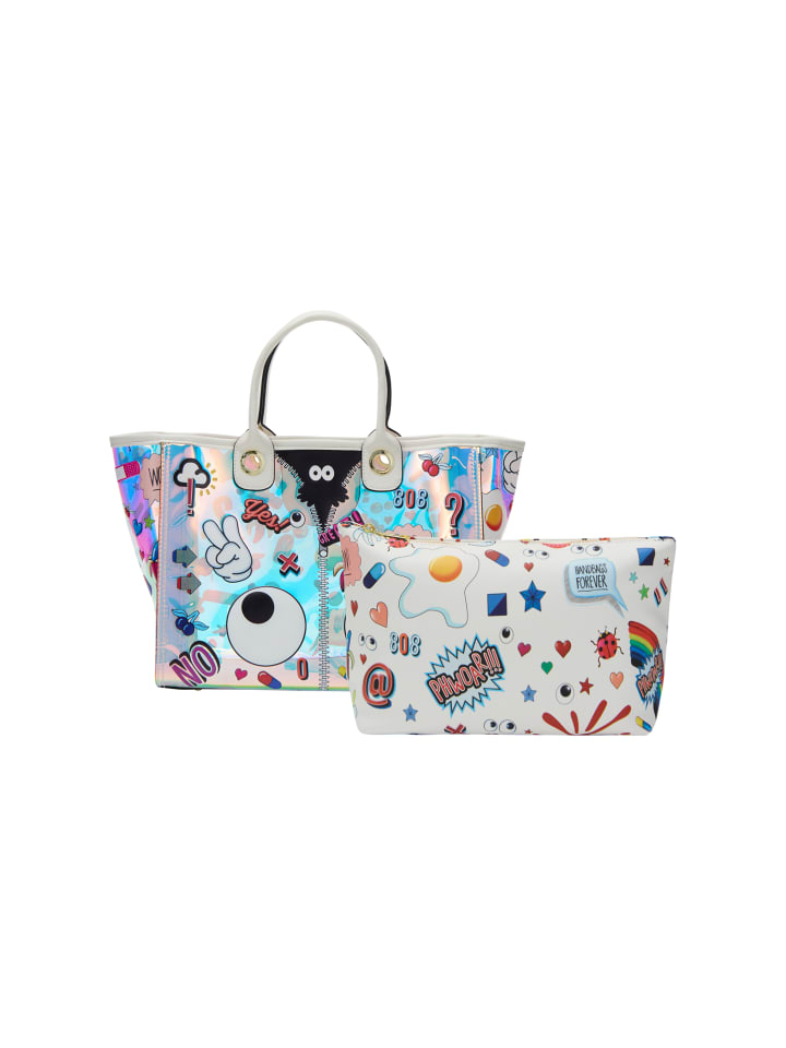 Women Tote Bag in White Multicolor