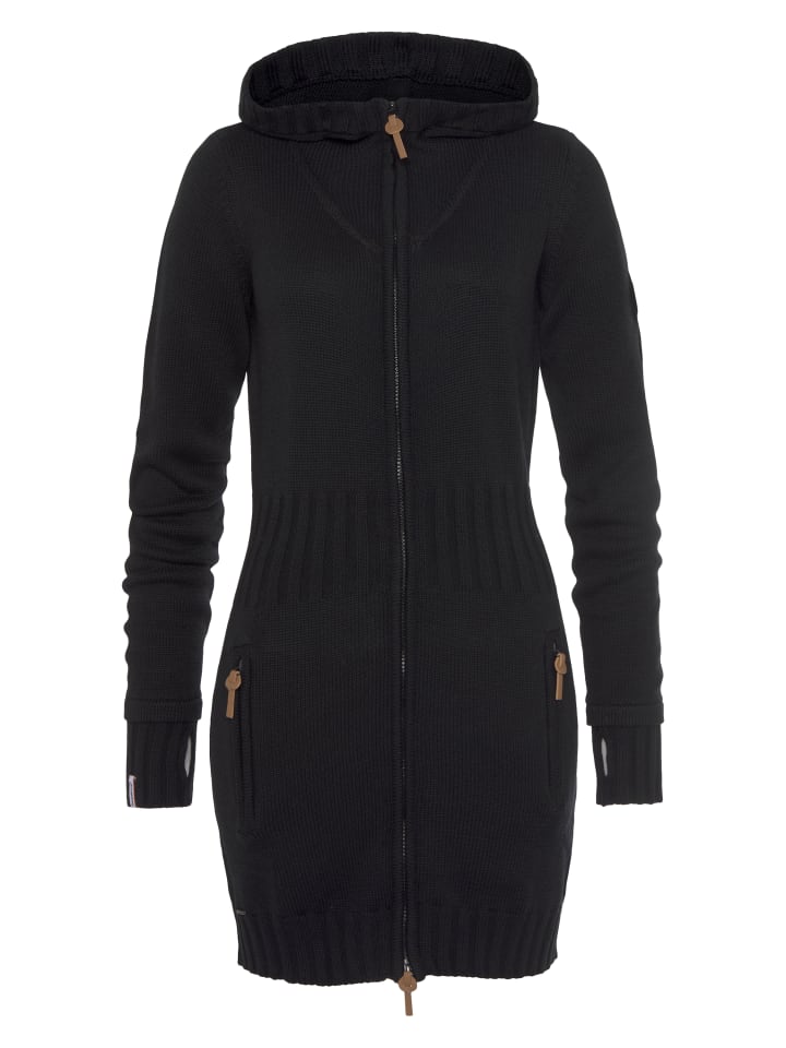 Kapuzenstrickjacke in schwarz