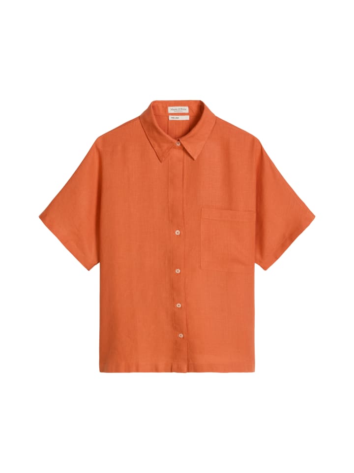 Kurzarm-Leinenbluse regular in Warm Orange