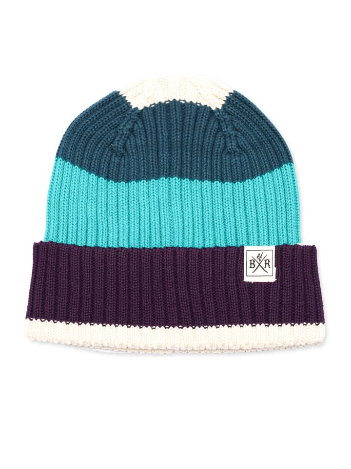 Beanie " Block Rib " in cream-dark-purple