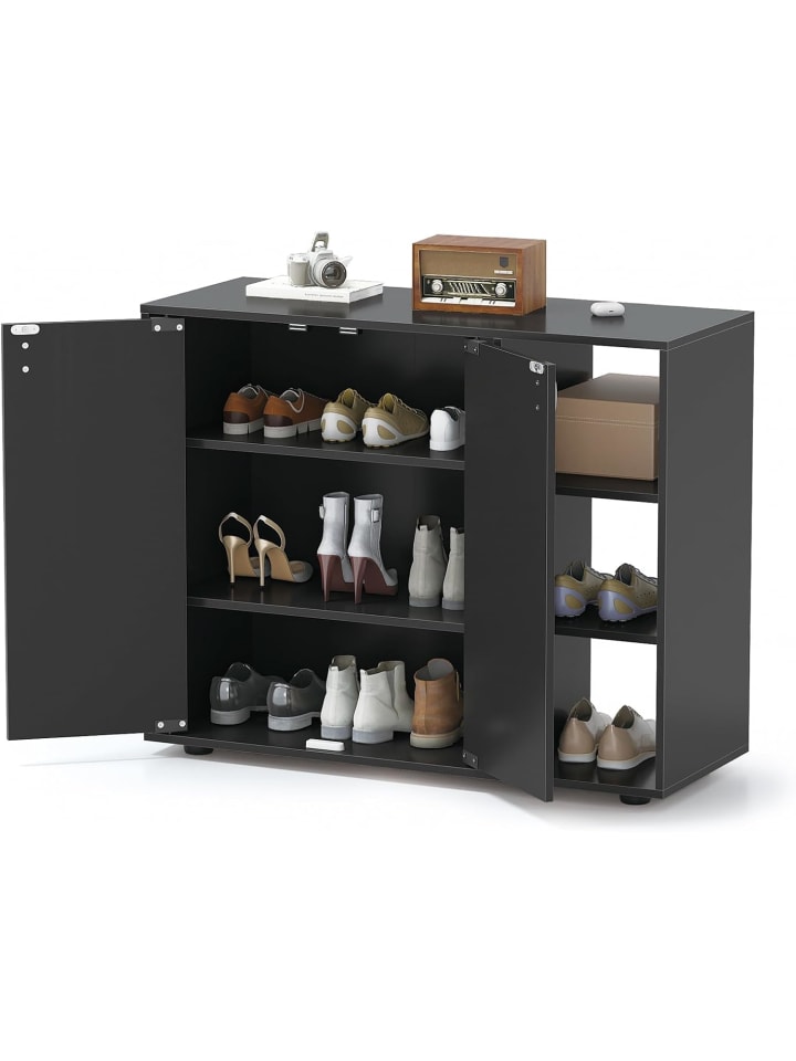 Schuhschrank mit 2 Türen 80 x 31 x 64,5 cm in Schwarz