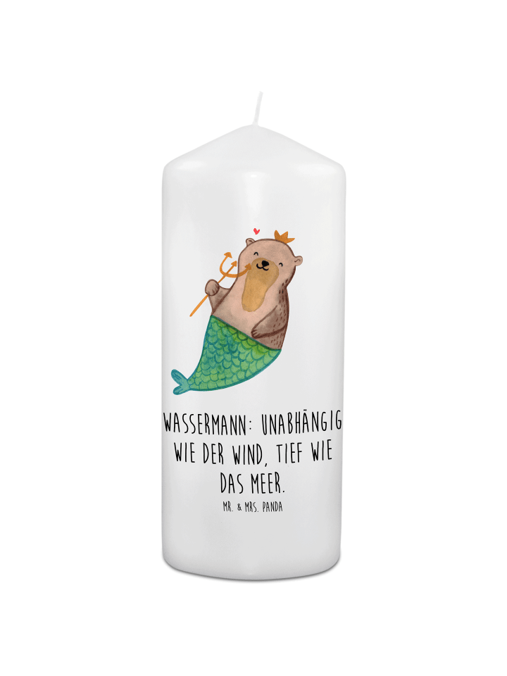 Stumpenkerze Wassermann Astrologie mit Spruch in Weiß